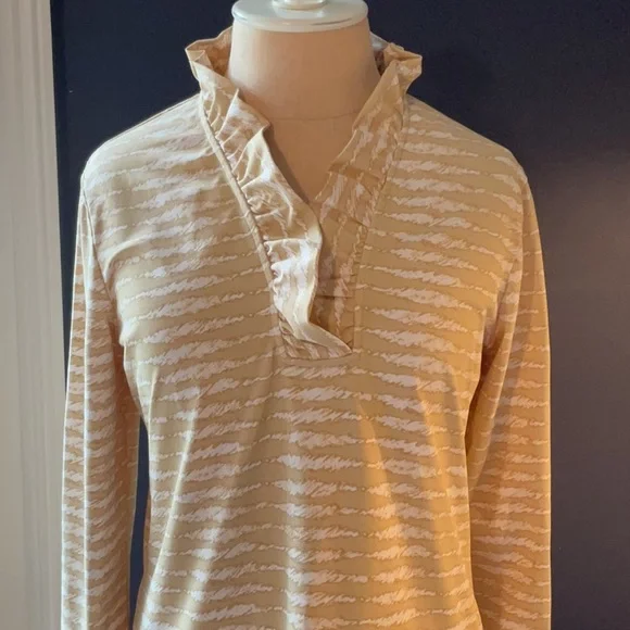 J. McLaughlin Beige and White Ruffle Collar Top - Picture 1 of 9